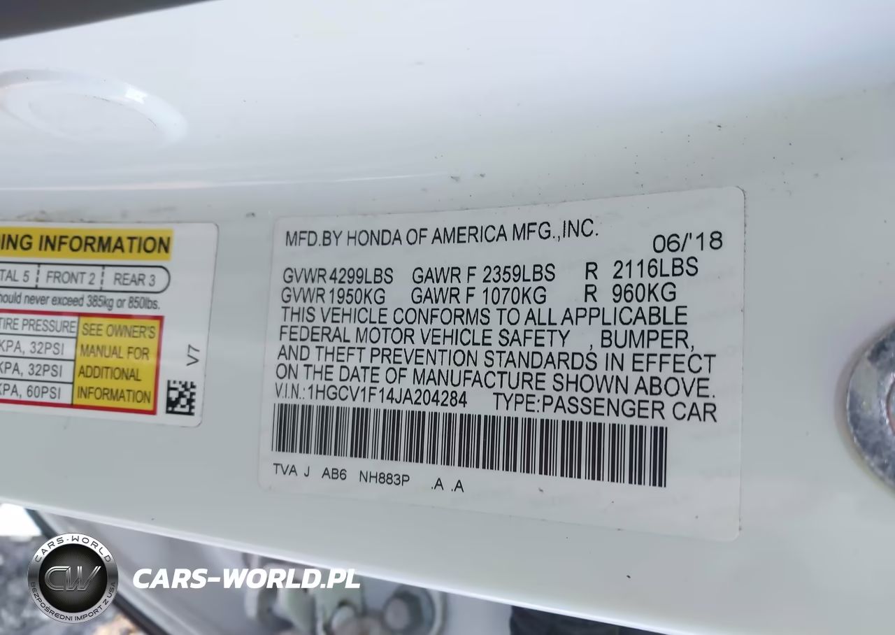 2018 Honda Accord Sedan VIN:1HGCV1F14JA204284 - 9