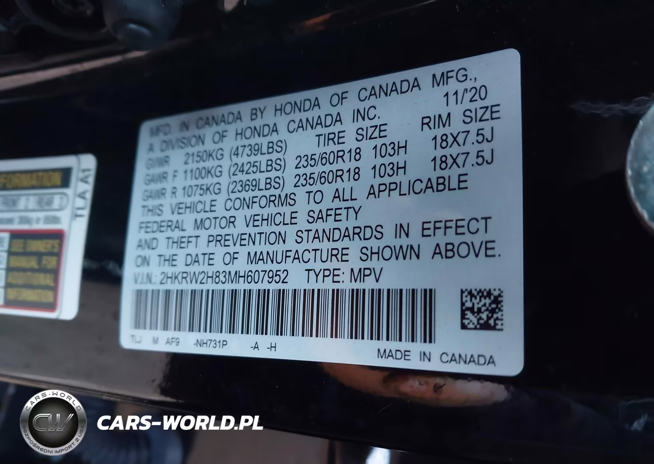 2021 Honda Cr-V Awd Ex-L VIN:2HKRW2H83MH607952 - 9