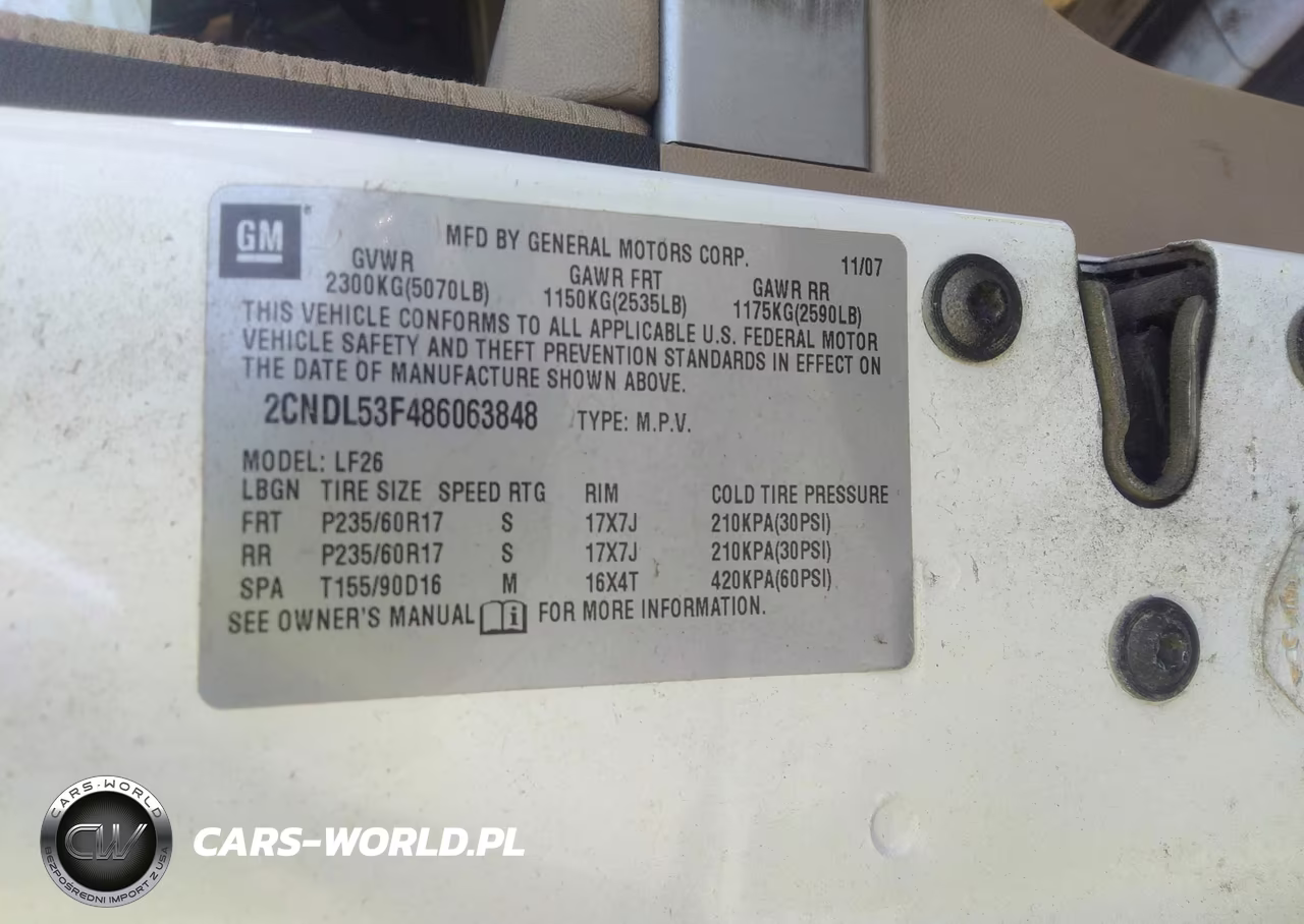 2008 Chevrolet Equinox Lt VIN:2CNDL53F486063848 - 9
