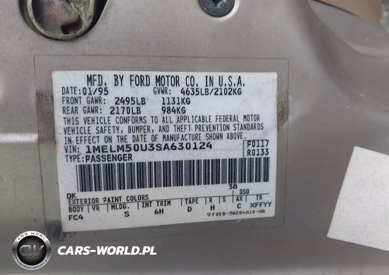 1995 Mercury Sable Gs VIN:1MELM50U3SA630124 - 9