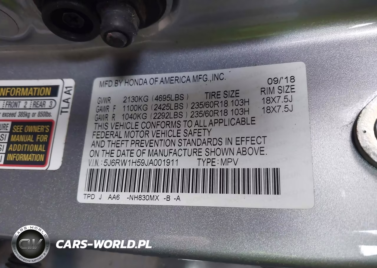 2018 Honda Cr-V Ex VIN:5J6RW1H59JA001911 - 9