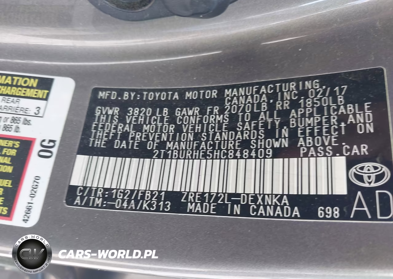2017 Toyota Corolla Le VIN:2T1BURHE5HC848409 - 9