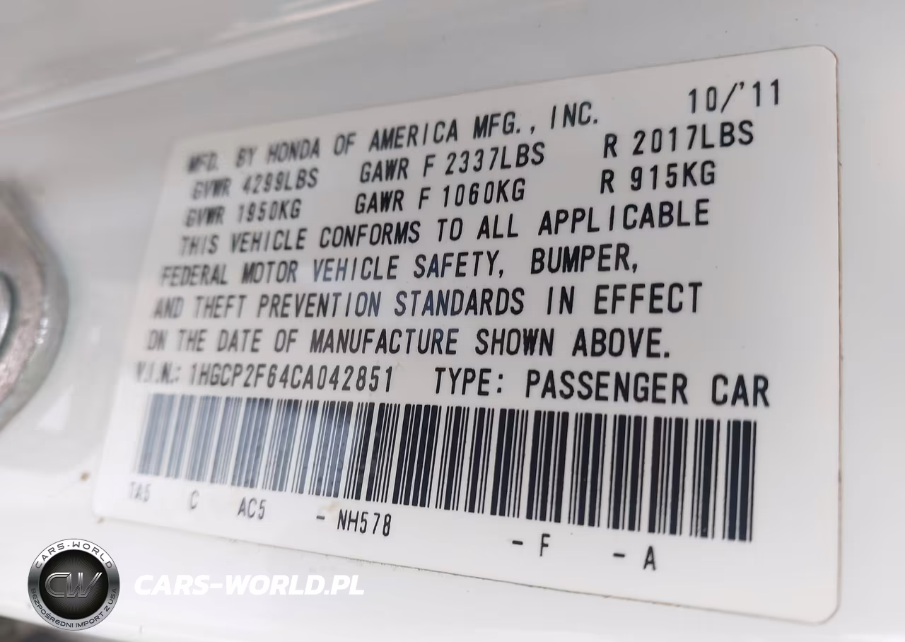 2012 Honda Accord 2.4 Se VIN:1HGCP2F64CA042851 - 9