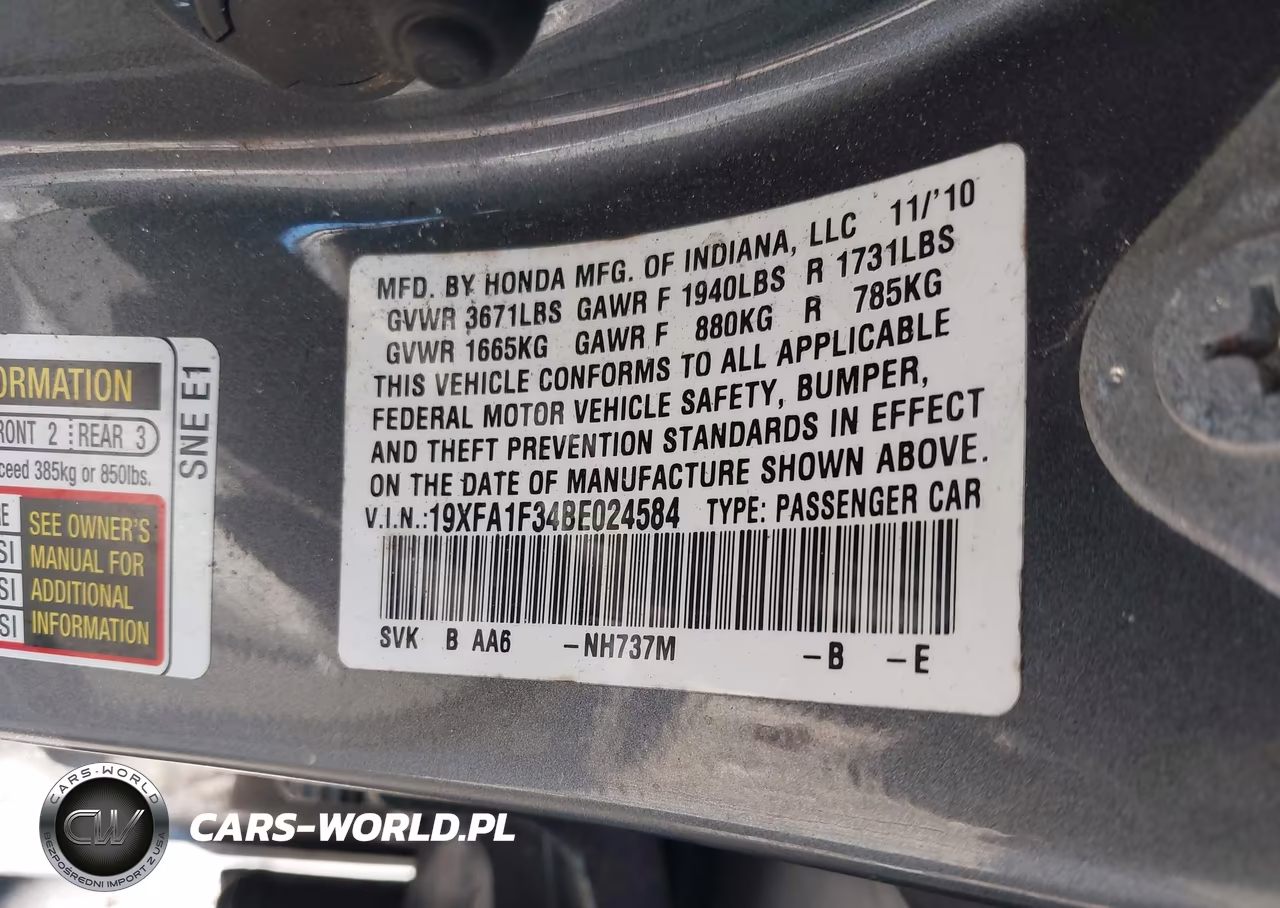 2011 Honda Civic Vp VIN:19XFA1F34BE024584 - 9
