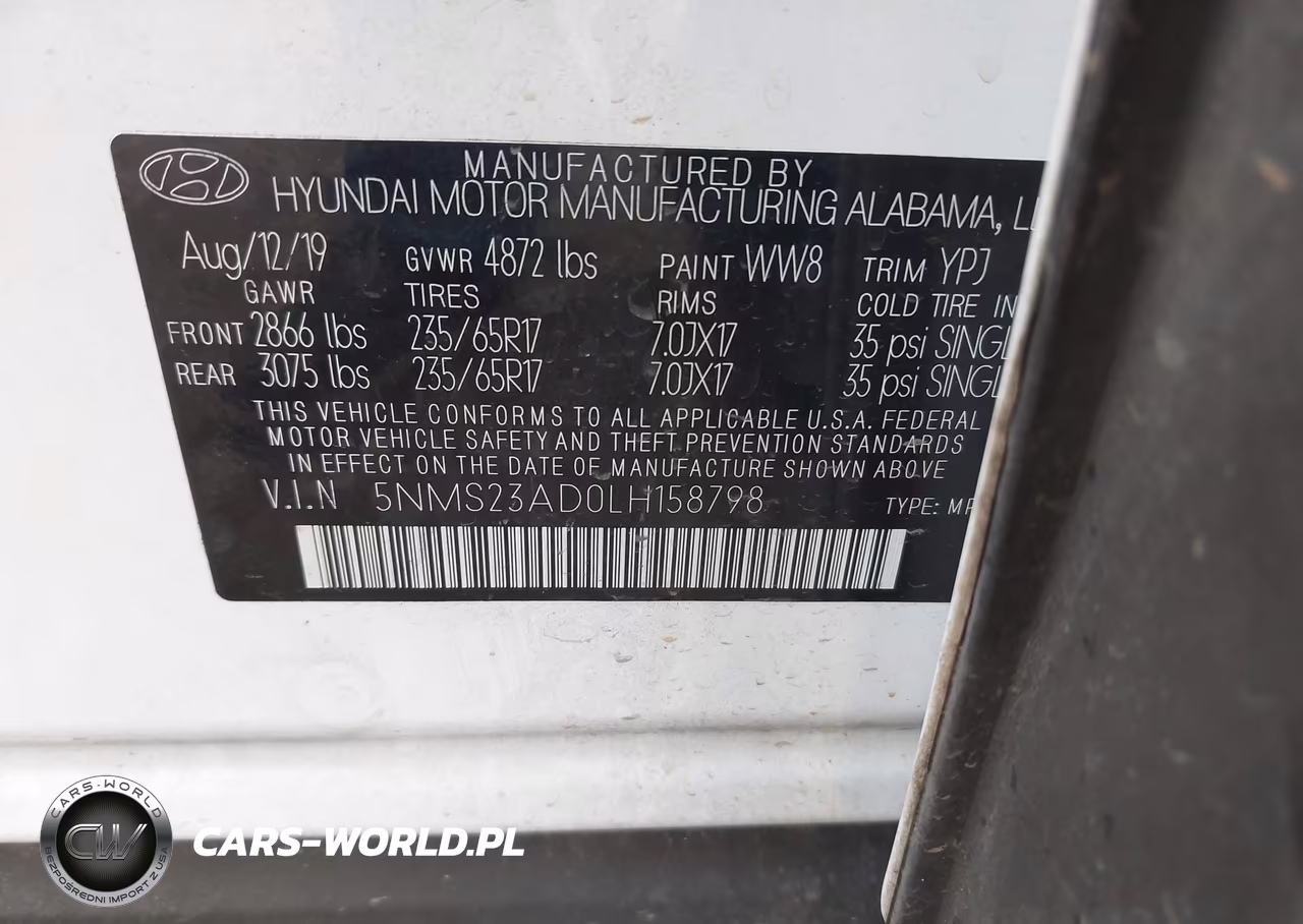 2020 Hyundai Santa Fe Se VIN:5NMS23AD0LH158798 - 9