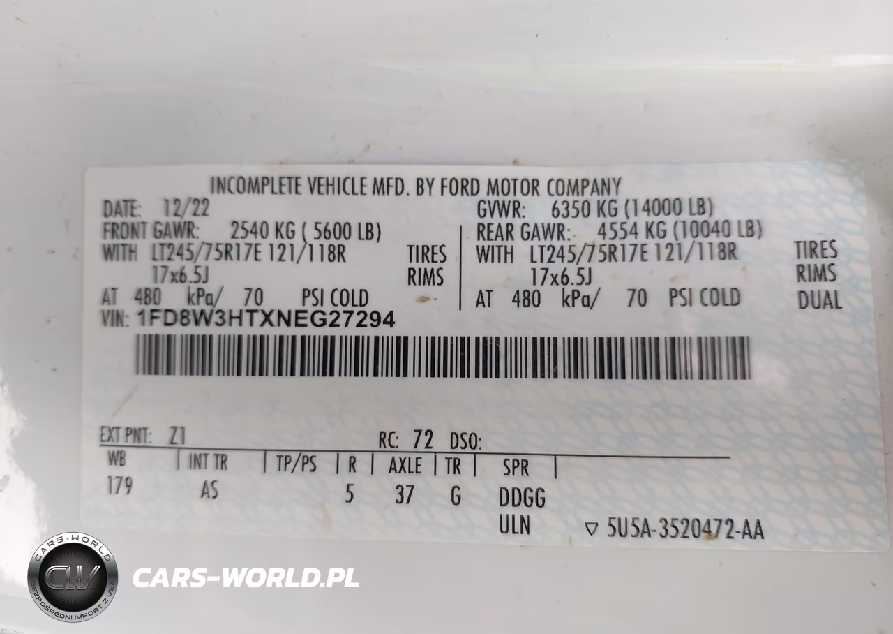 2022 Ford F-350 Chassis Xl VIN:1FD8W3HTXNEG27294 - 9