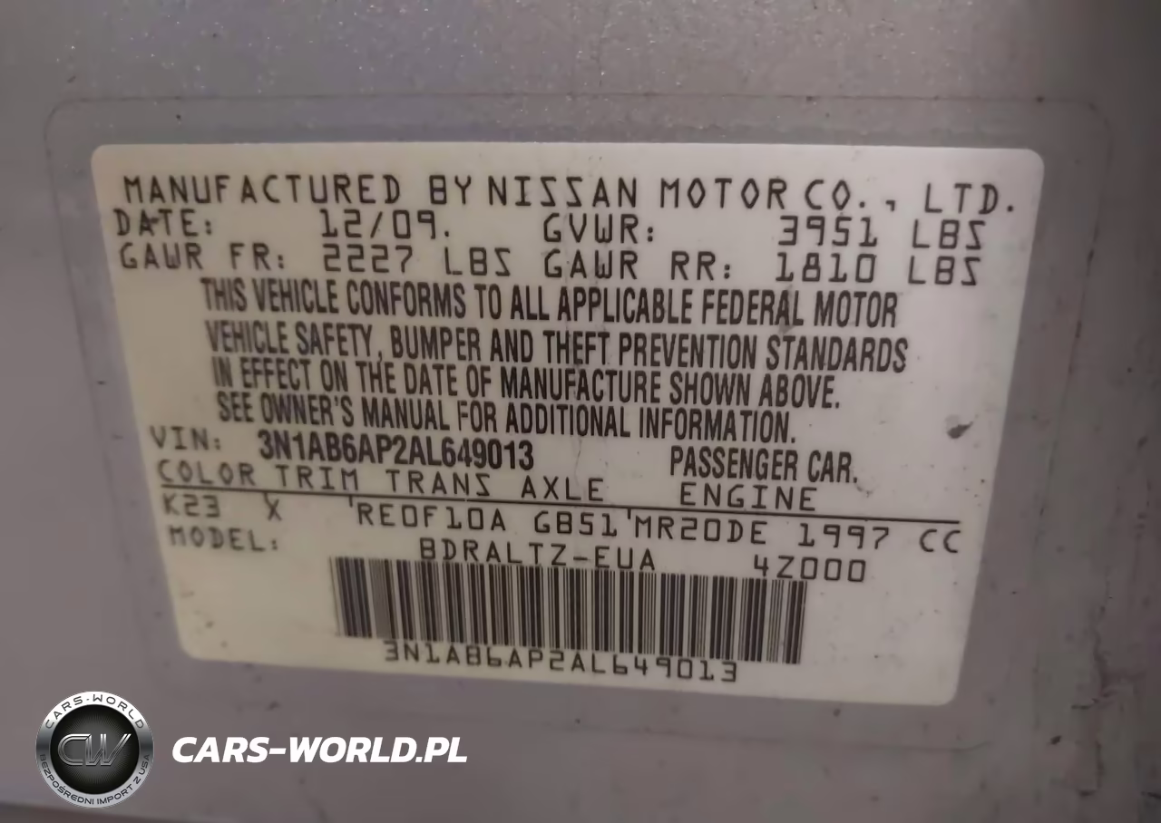 2010 Nissan Sentra 2.0S VIN:3N1AB6AP2AL649013 - 9
