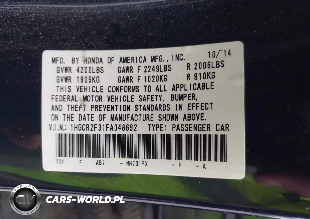 2015 Honda Accord Lx VIN:1HGCR2F31FA048692 - 9