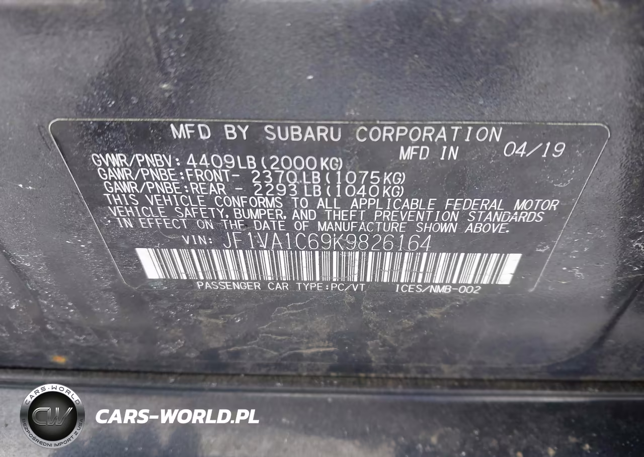 2019 Subaru Wrx Premium VIN:JF1VA1C69K9826164 - 9