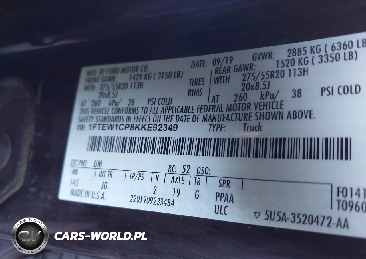 2019 Ford F-150 Xl VIN:1FTEW1CP8KKE92349 - 9