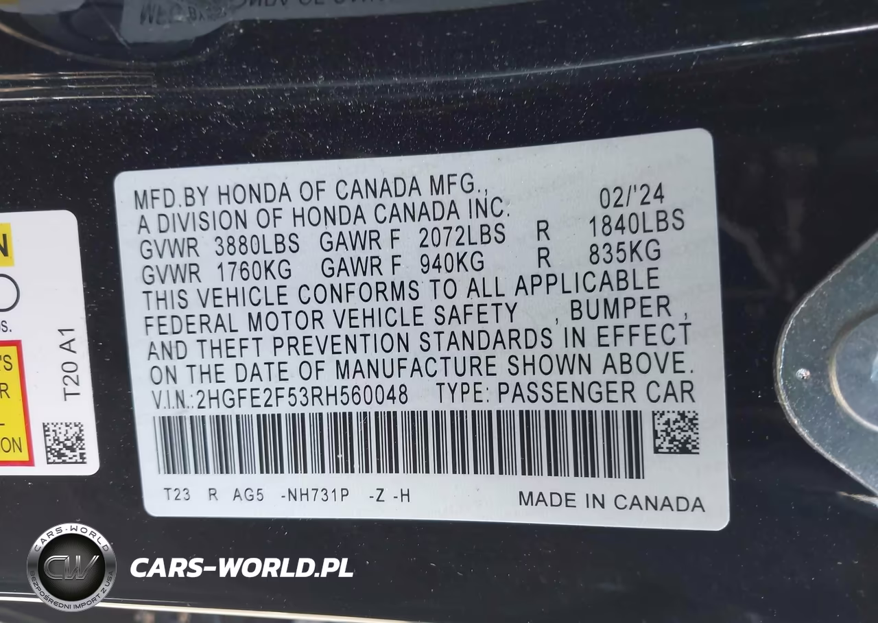 2024 Honda Civic Sport VIN:2HGFE2F53RH560048 - 9
