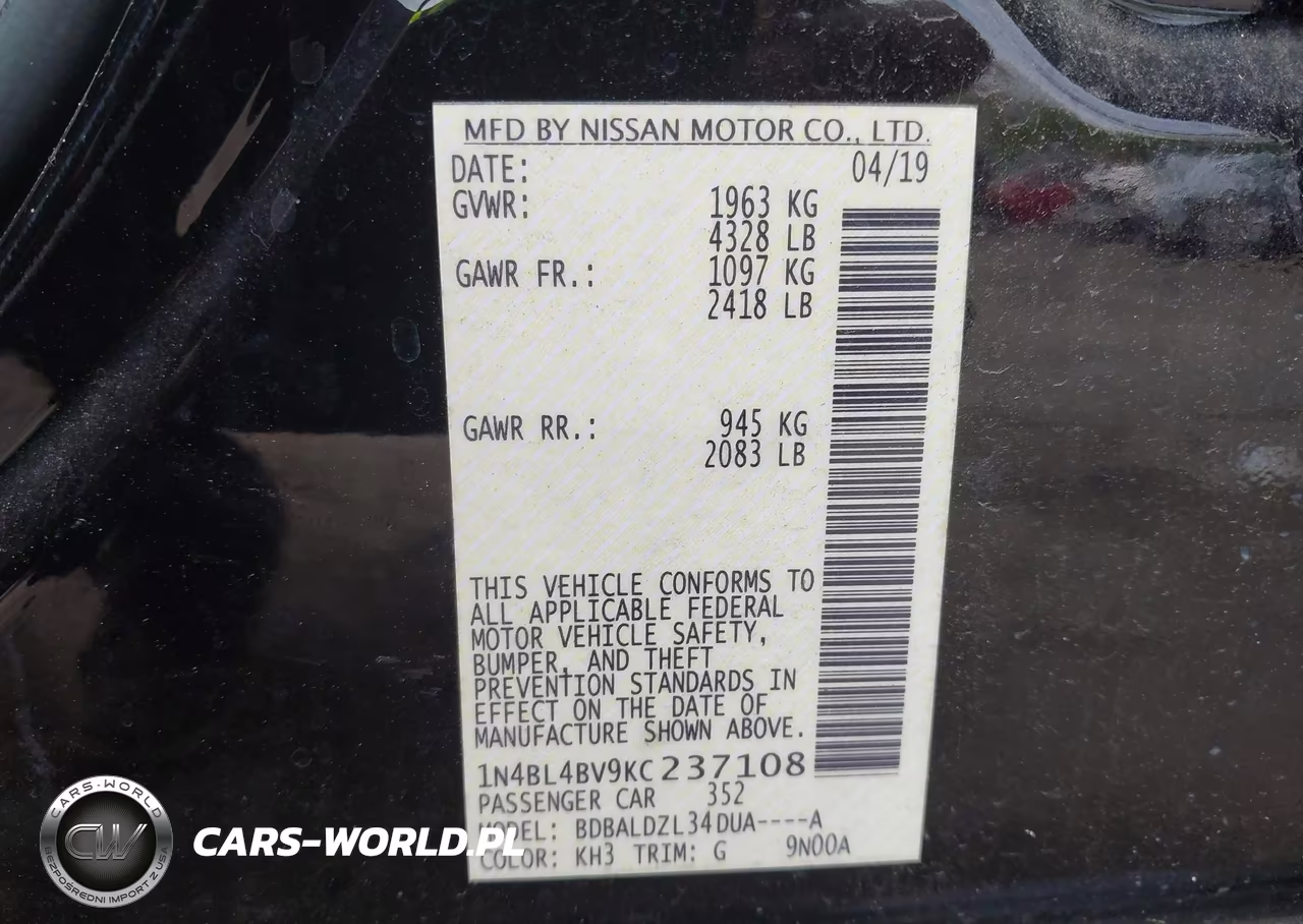 2019 Nissan Altima 2.5 S VIN:1N4BL4BV9KC237108 - 9