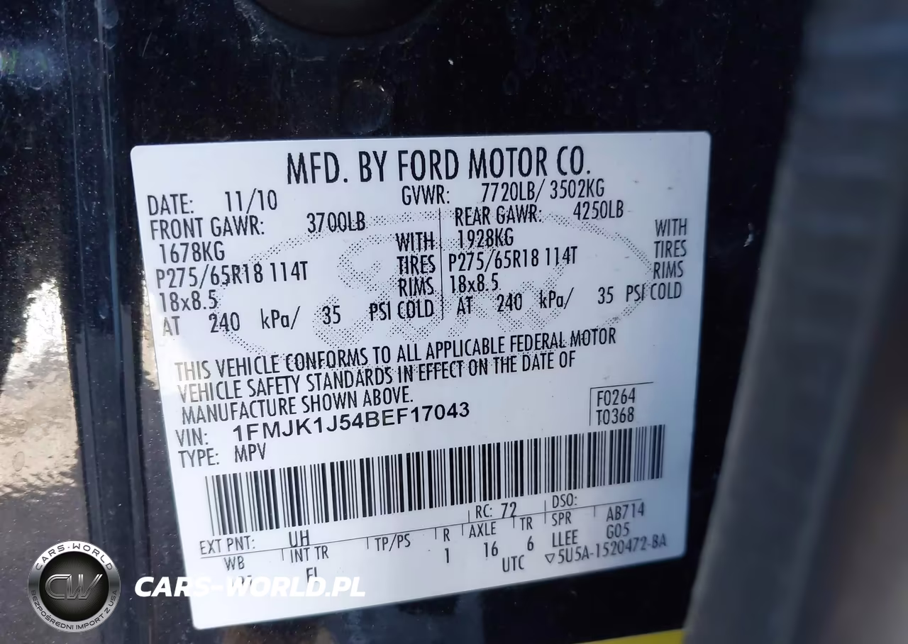 2011 Ford Expedition El Xlt VIN:1FMJK1J54BEF17043 - 9