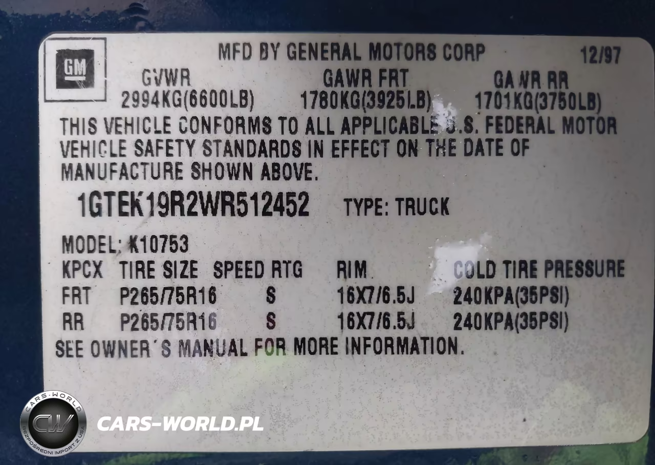 1998 GMC Sierra 1500 Sl Wideside VIN:1GTEK19R2WR512452 - 9