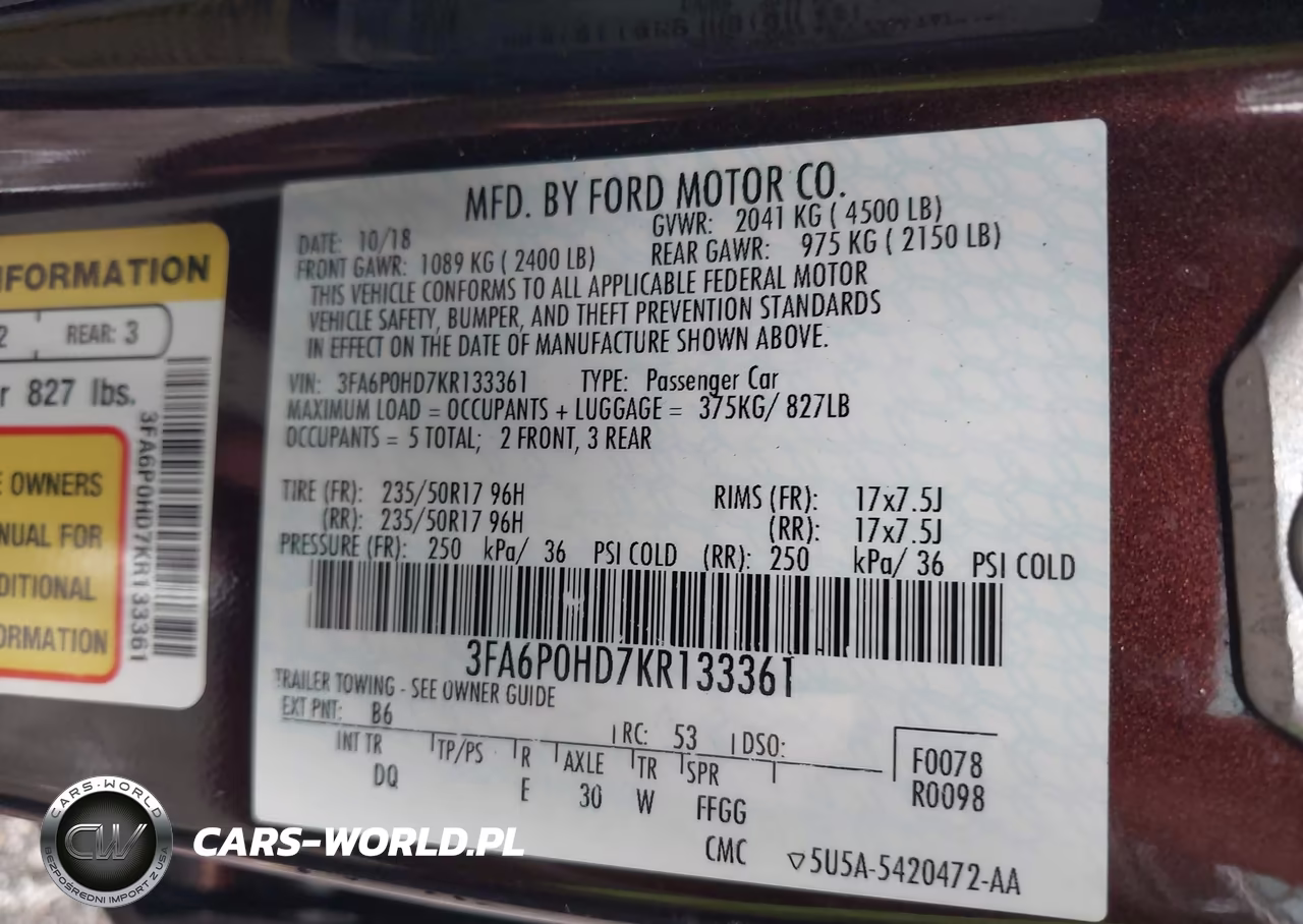 2019 Ford Fusion Se VIN:3FA6P0HD7KR133361 - 9