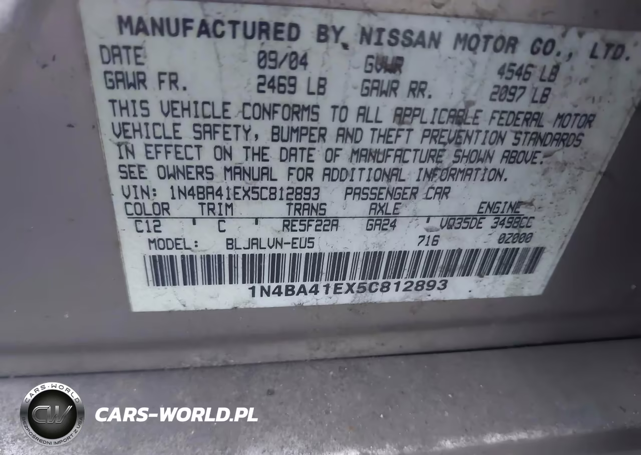 2005 Nissan Maxima 3.5 Sl VIN:1N4BA41EX5C812893 - 9