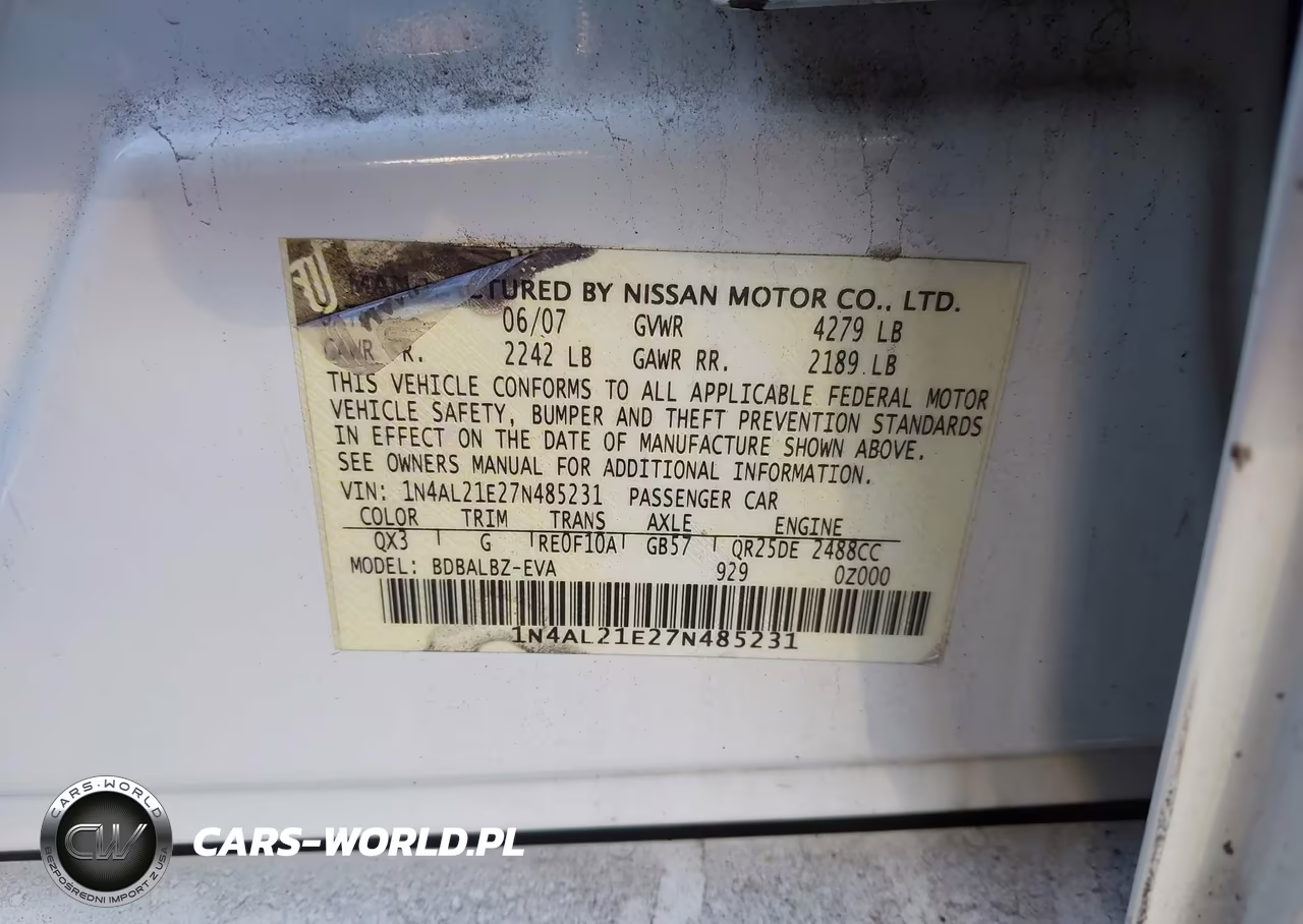 2007 Nissan Altima 2.5 S VIN:1N4AL21E27N485231 - 9