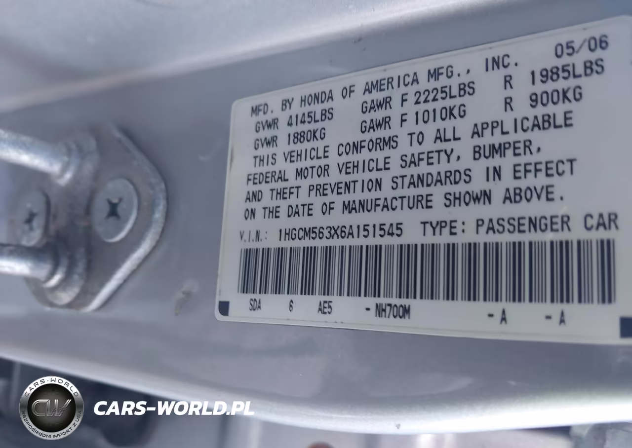 2006 Honda Accord 2.4 Se VIN:1HGCM563X6A151545 - 9