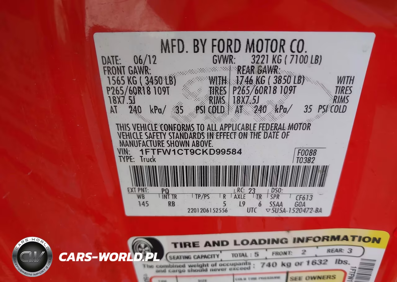 2012 Ford F-150 Fx2 VIN:1FTFW1CT9CKD99584 - 9