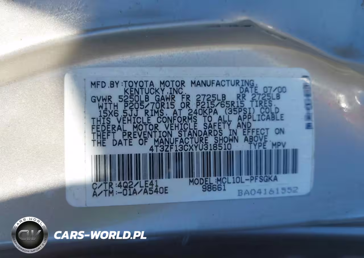2000 Toyota Sienna Xle VIN:4T3ZF13CXYU318510 - 9