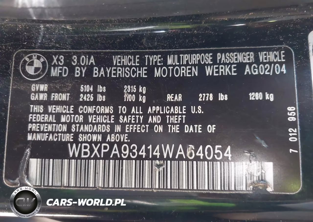 2004 BMW X3 3.0I VIN:WBXPA93414WA64054 - 9