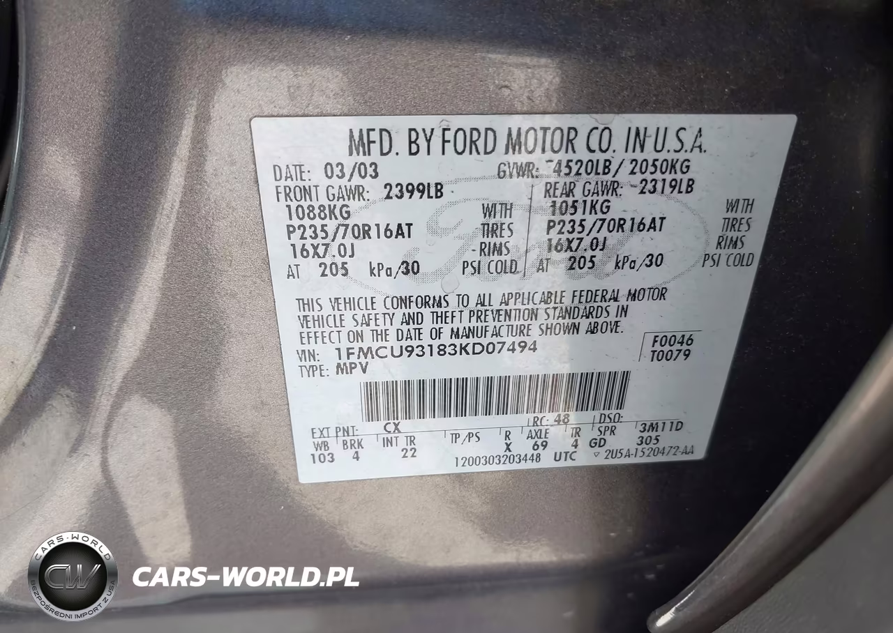 2003 Ford Escape Xlt VIN:1FMCU93183KD07494 - 9