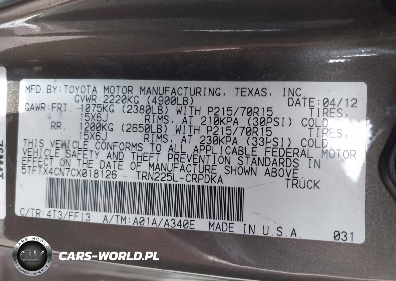 2012 Toyota Tacoma VIN:5TFTX4CN7CX018126 - 9