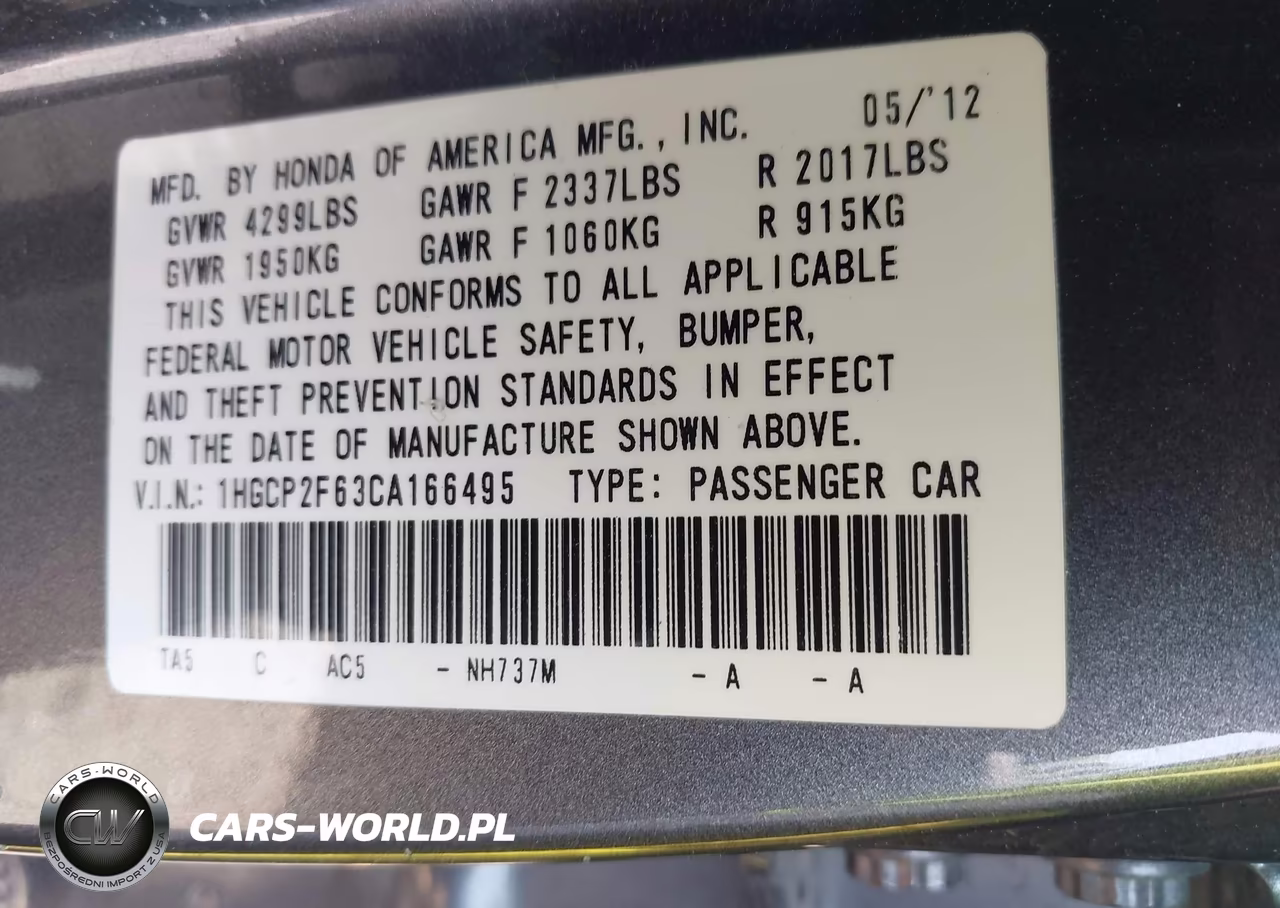 2012 Honda Accord 2.4 Se VIN:1HGCP2F63CA166495 - 9