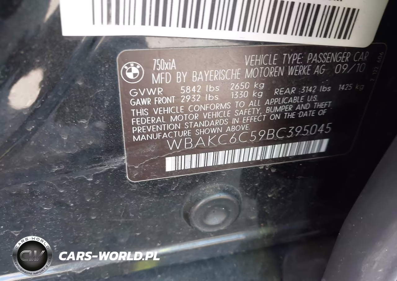 2011 BMW 750I xDrive VIN:WBAKC6C59BC395045 - 9