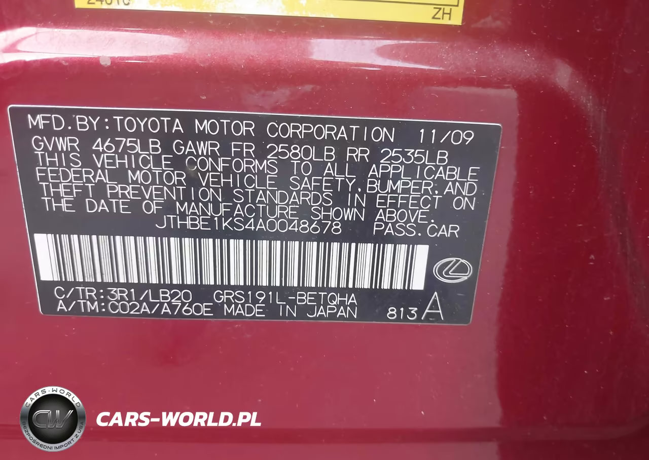 2010 Lexus Gs 350 VIN:JTHBE1KS4A0048678 - 9