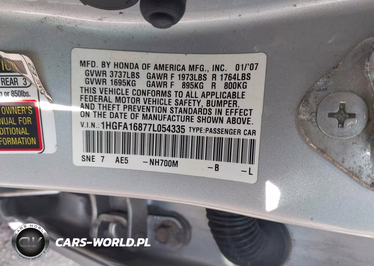 2007 Honda Civic Ex VIN:1HGFA16877L054335 - 9