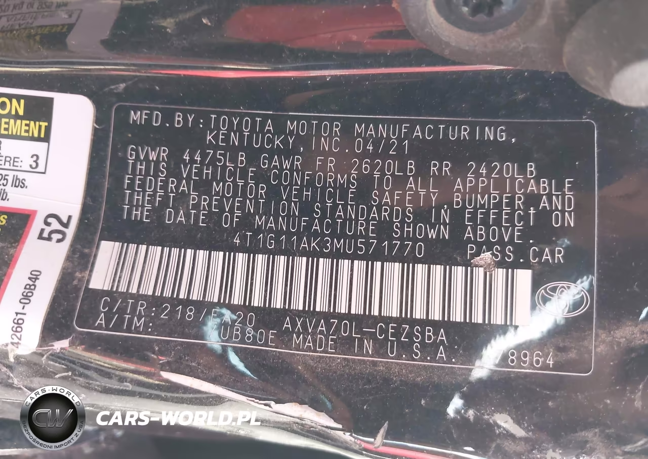 2021 Toyota Camry Se VIN:4T1G11AK3MU571770 - 9