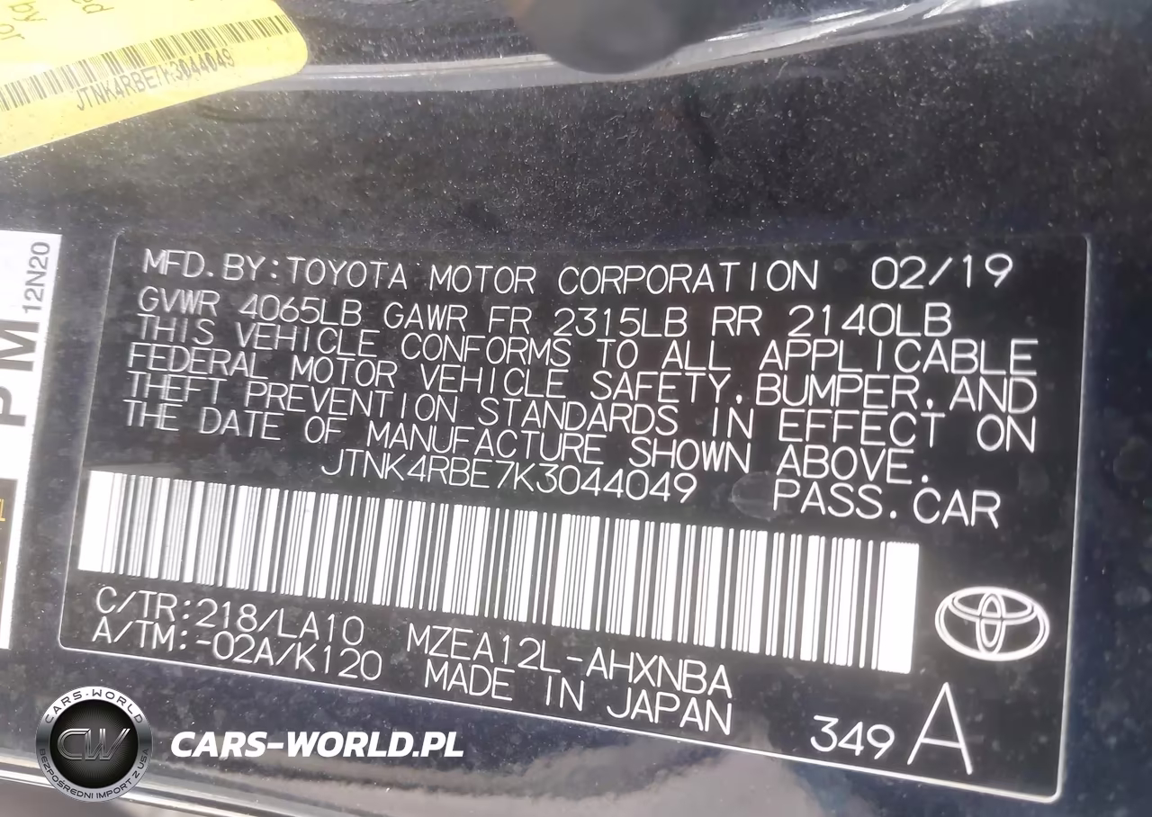 2019 Toyota Corolla Xse VIN:JTNK4RBE7K3044049 - 9
