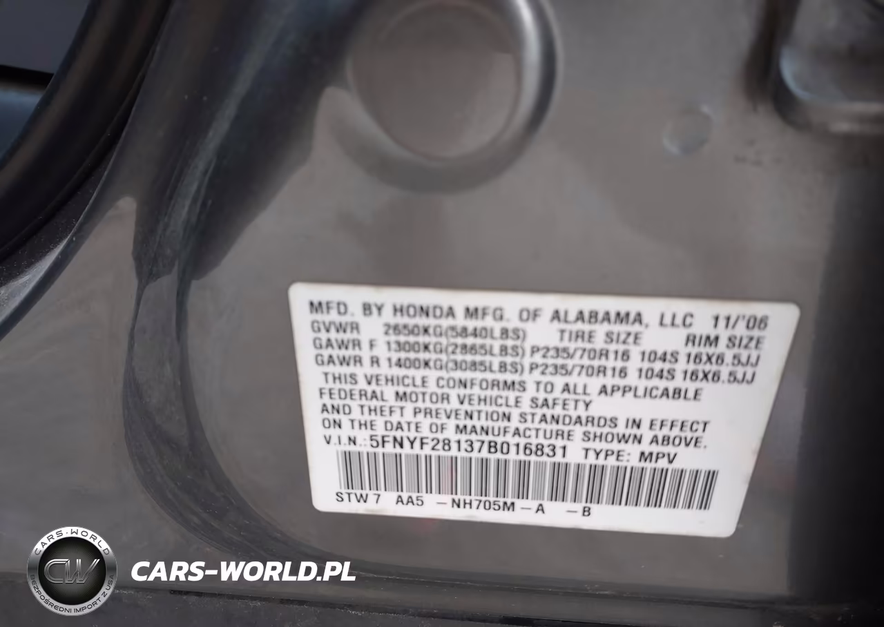 2007 Honda Pilot Lx VIN:5FNYF28137B016831 - 9