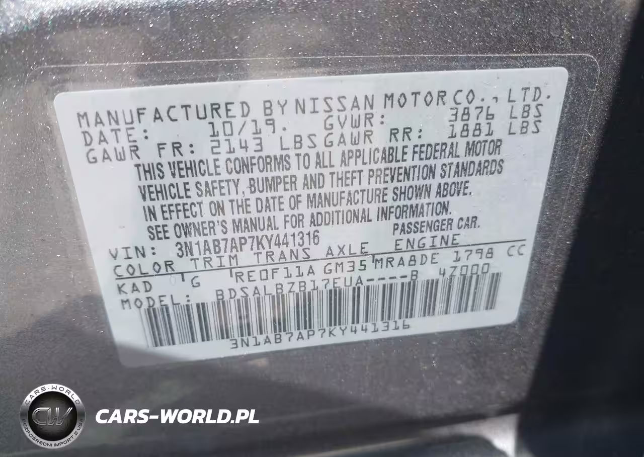 2019 Nissan Sentra S VIN:3N1AB7AP7KY441316 - 9