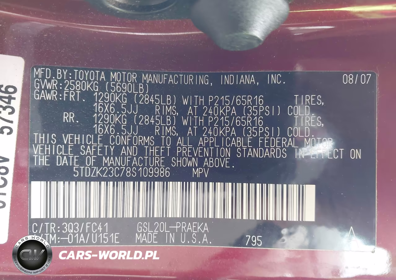 2008 Toyota Sienna Le VIN:5TDZK23C78S109986 - 9