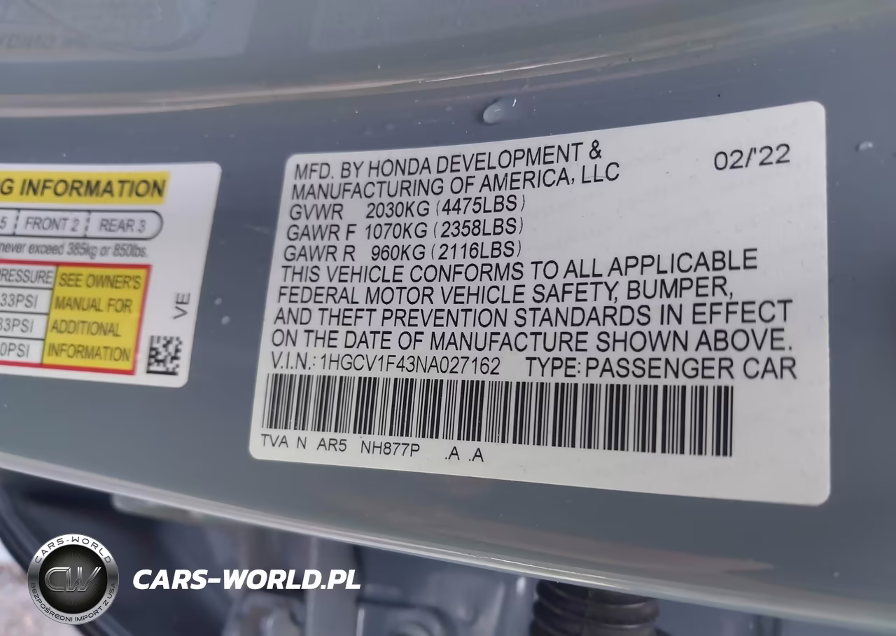 2022 Honda Accord Sport Special Edition VIN:1HGCV1F43NA027162 - 9