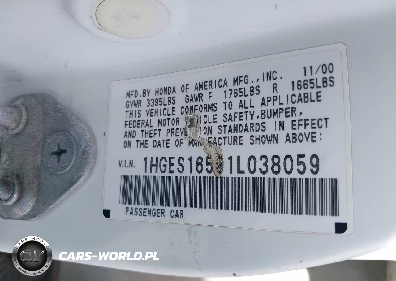 2001 Honda Civic Lx VIN:1HGES16591L038059 - 9