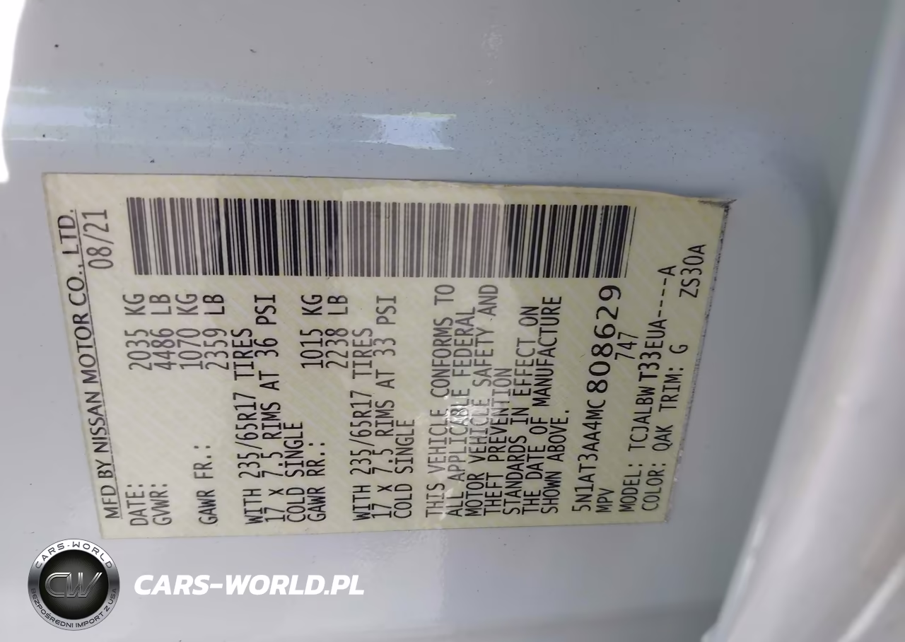 2021 Nissan Rogue S Fwd VIN:5N1AT3AA4MC808629 - 9