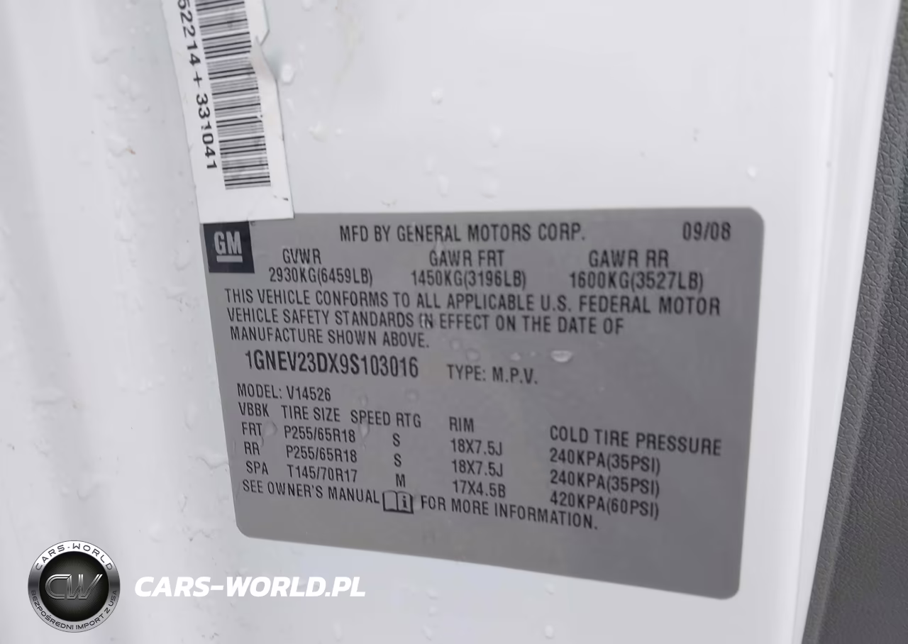 2009 Chevrolet Traverse Lt VIN:1GNEV23DX9S103016 - 9