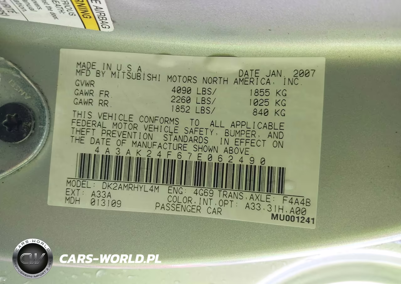 2007 Mitsubishi Eclipse Gs VIN:4A3AK24F67E062490 - 9