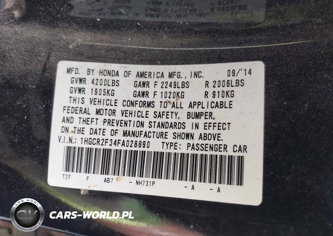 2015 Honda Accord Lx VIN:1HGCR2F34FA028890 - 9