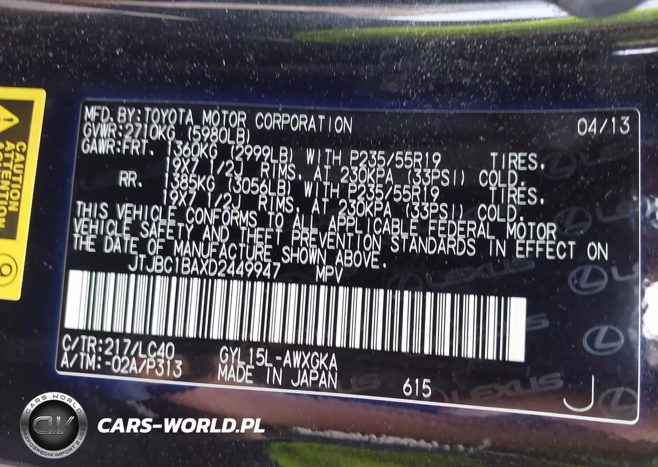 2013 Lexus Rx 450H VIN:JTJBC1BAXD2449947 - 9