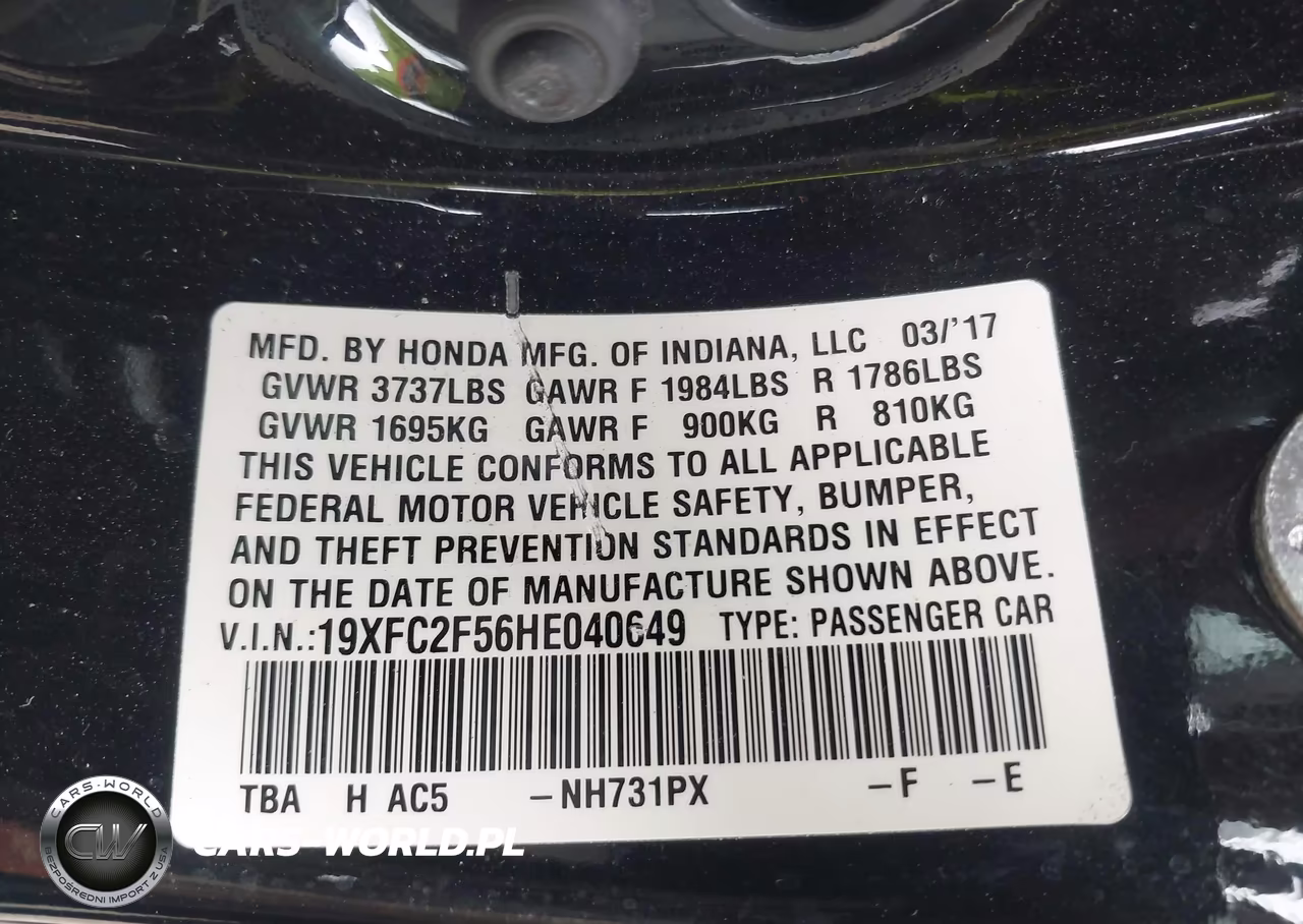 2017 Honda Civic Lx VIN:19XFC2F56HE040649 - 9