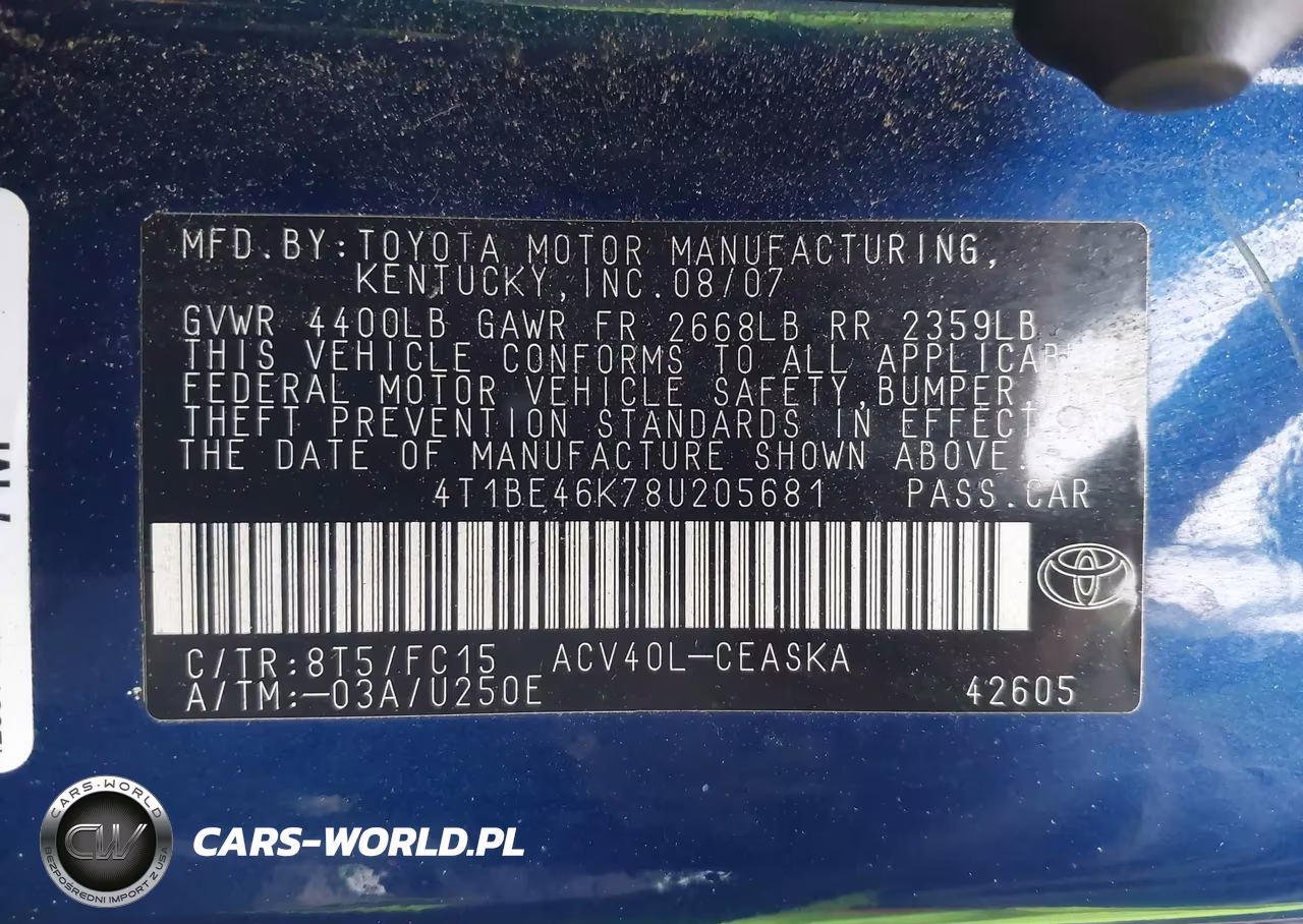 2008 Toyota Camry Se VIN:4T1BE46K78U205681 - 9