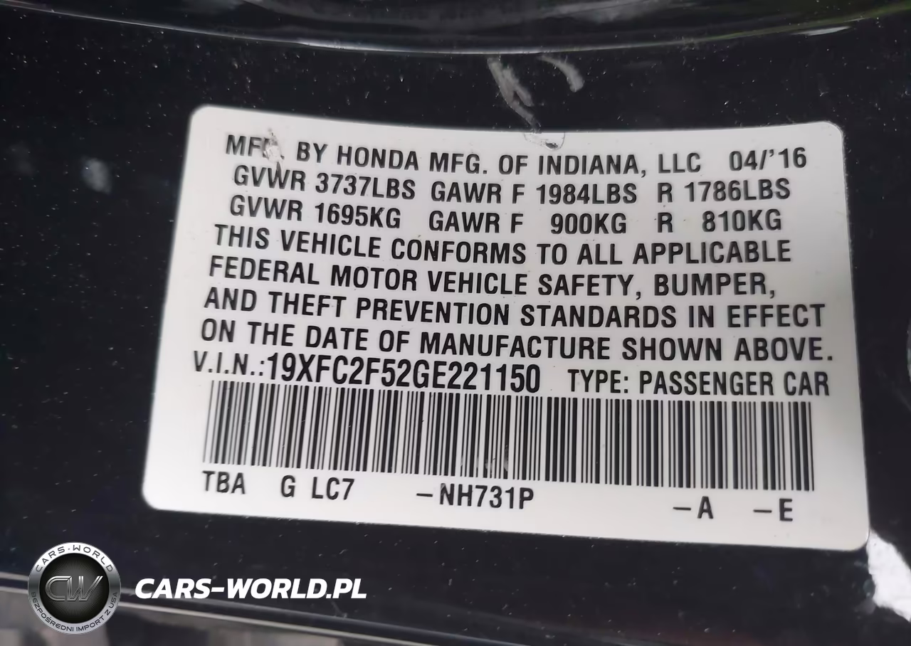 2016 Honda Civic Lx VIN:19XFC2F52GE221150 - 9