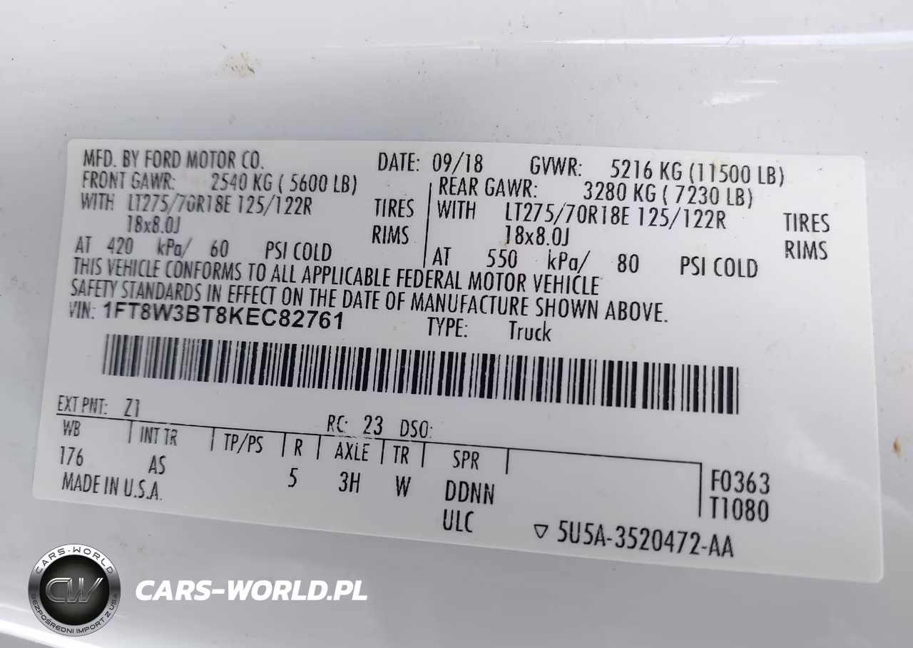 2019 Ford F-350 Xl VIN:1FT8W3BT8KEC82761 - 8