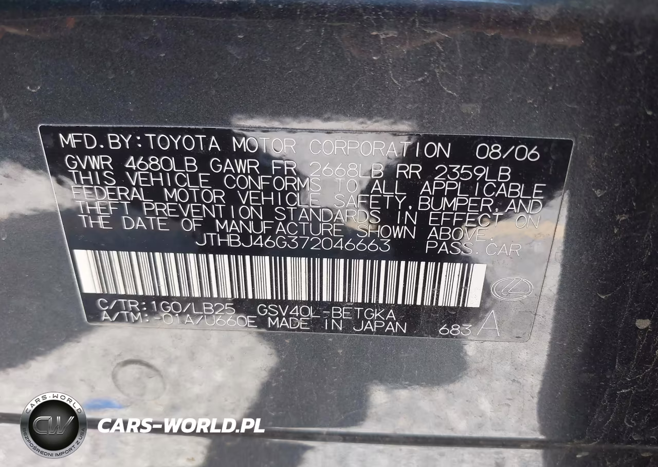 2007 Lexus Es 350 VIN:JTHBJ46G372046663 - 9