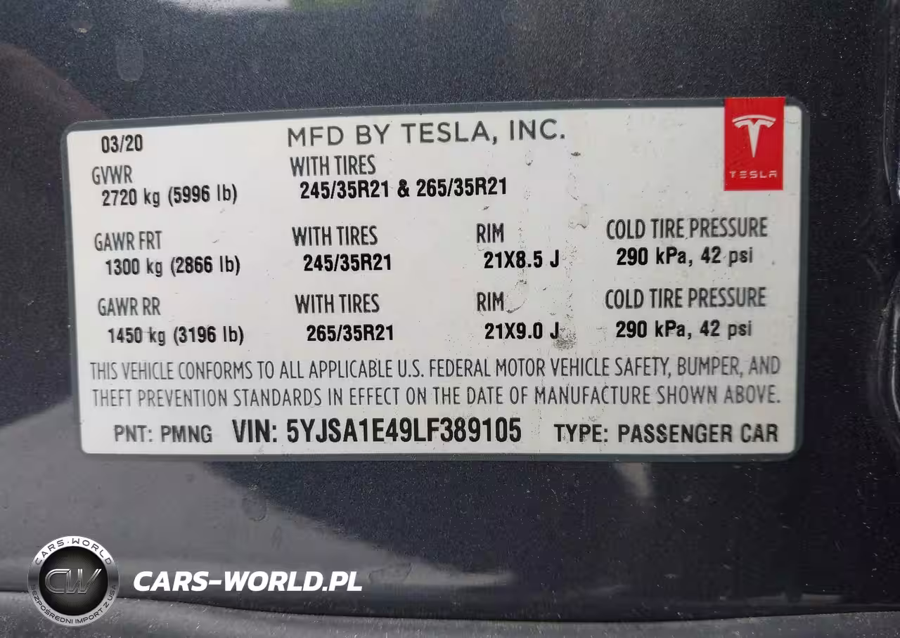 2020 Tesla Model S Performance Dual Motor All-Wheel Drive VIN:5YJSA1E49LF389105 - 9