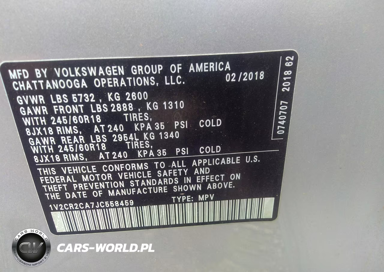 2018 Volkswagen Atlas 3.6L V6 Se VIN:1V2CR2CA7JC558459 - 9